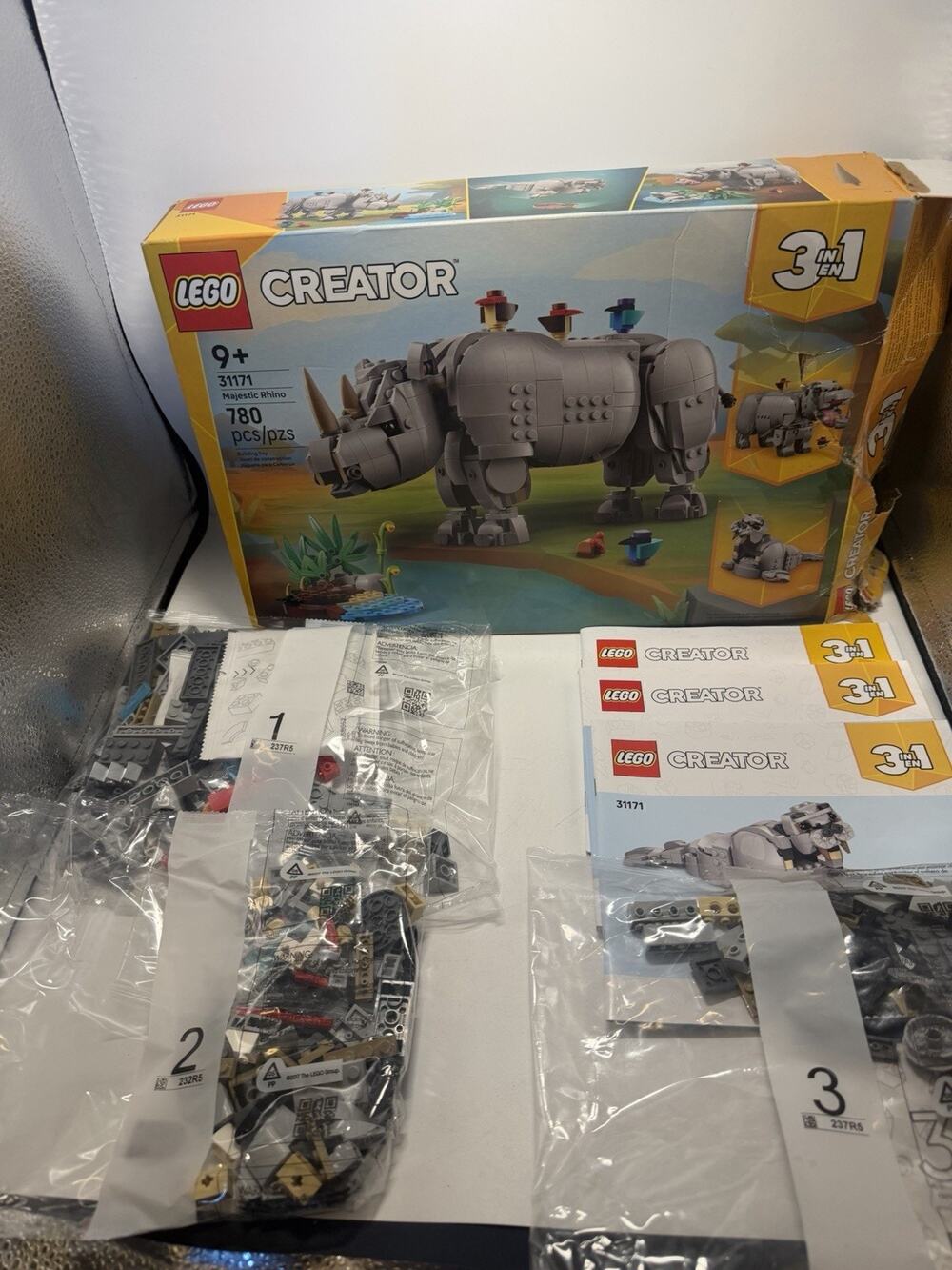 LEGO Creator 3 in 1 Wild Animals: Majestic Rhino with Birds Multicolor Open Box